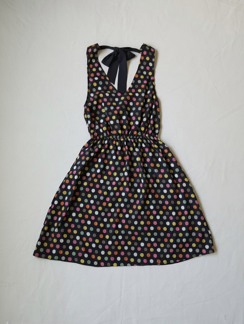 Navy Polka Dot Halter Dress with Multicolor Dots